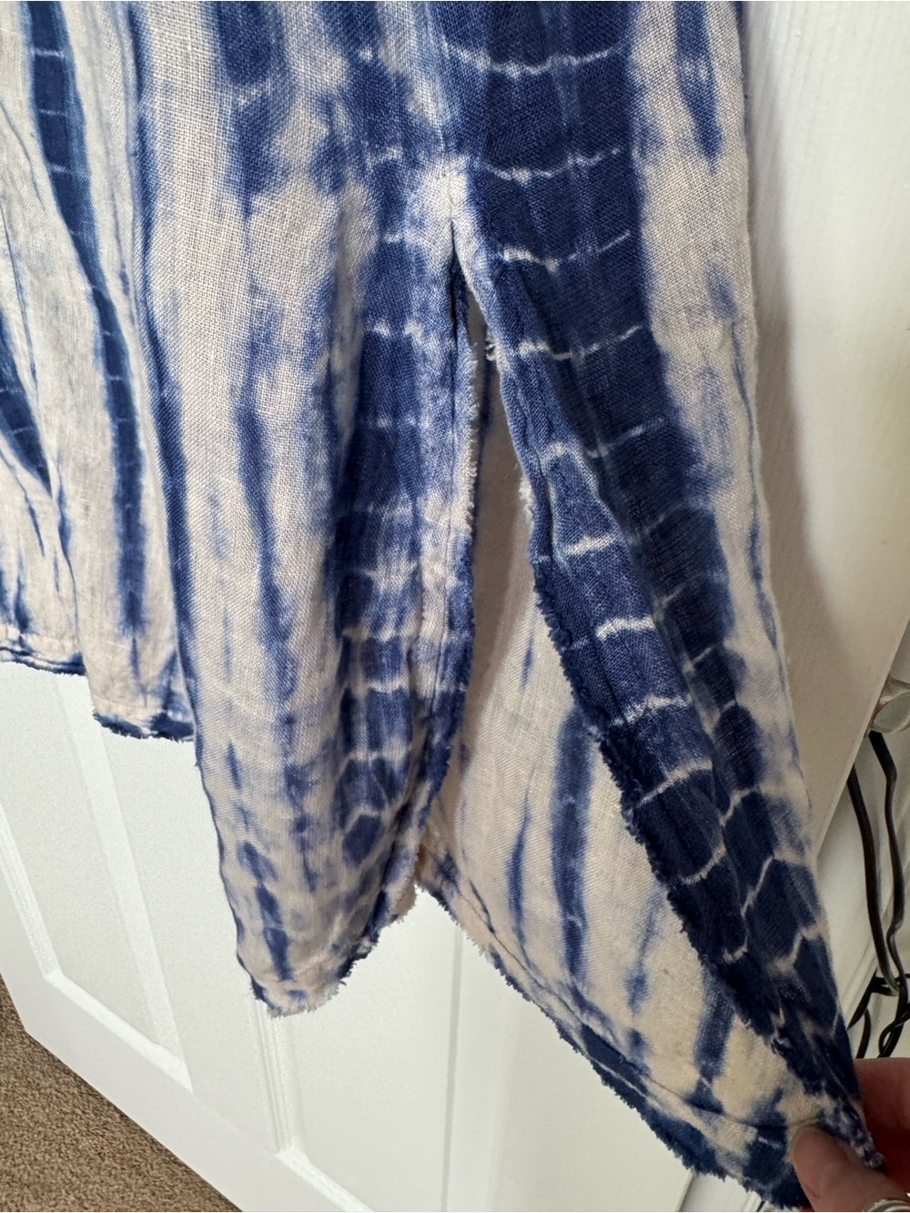 Blue Hand-Dyed Tie Dye Shibori Linen Maxi Dress - Sleeveless - Picture 10 of 11